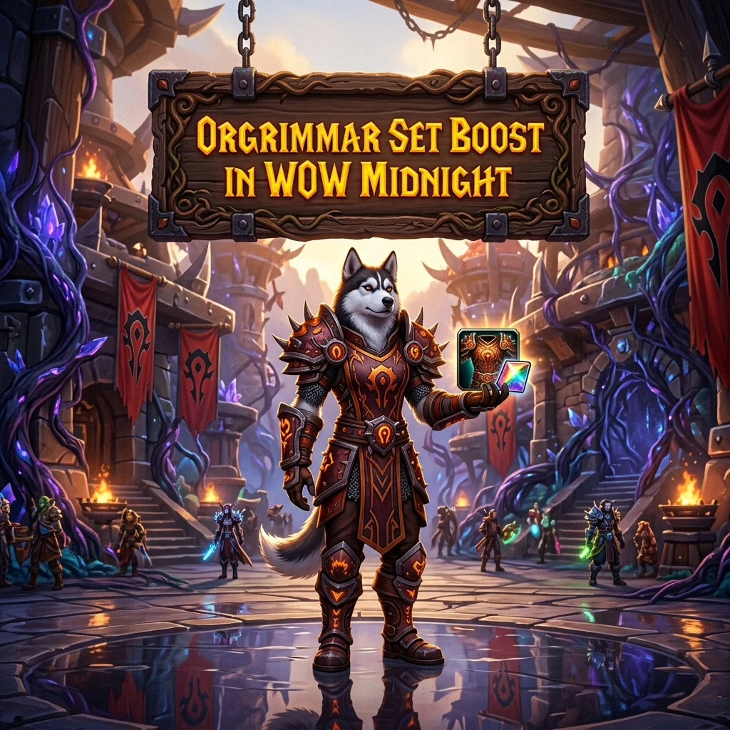 Promotional image for the Orgrimmar Set Boost service in WoW Midnight