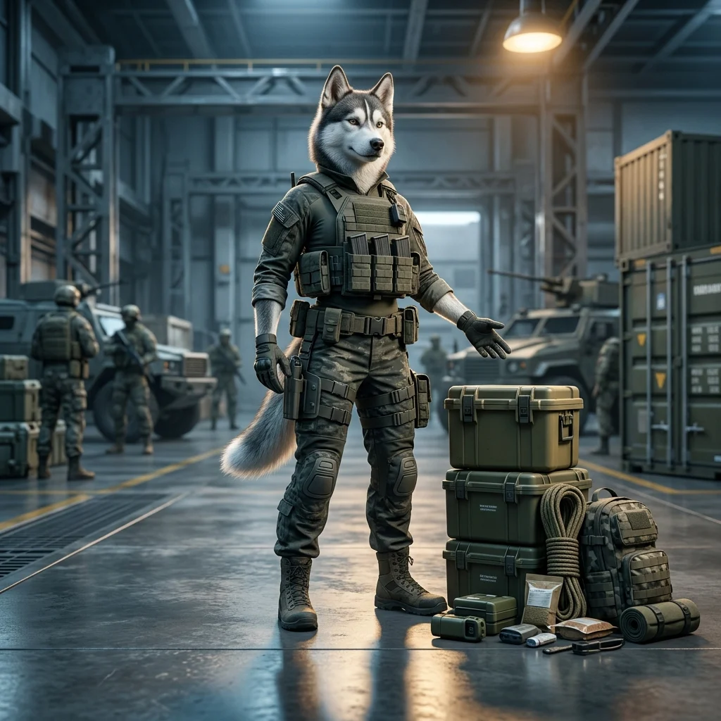 Ilustrasi bertema permainan yang memperkenalkan Pakej Permulaan dalam Wardogs tanpa teks yang boleh dibaca.