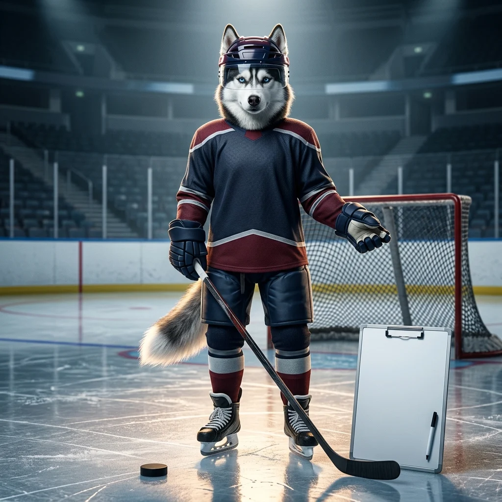 Ilustrasi bertema hoki yang mewakili panduan NHL percuma, dengan suasana sukan yang dinamik dan komposisi visual yang kemas.