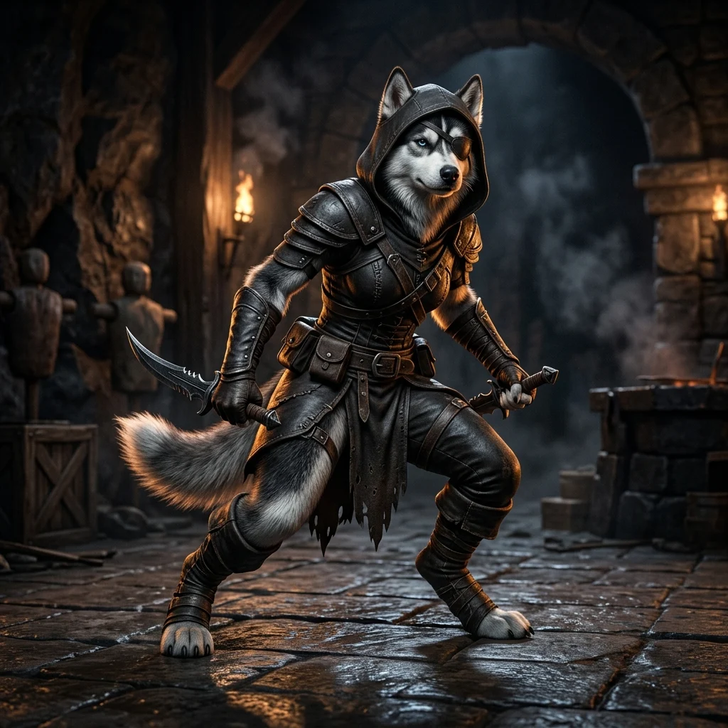 Ilustrasi bertema panduan PvP Rogue dalam dunia fantasi WoW Forever, tanpa teks yang boleh dibaca atau papan tanda.
