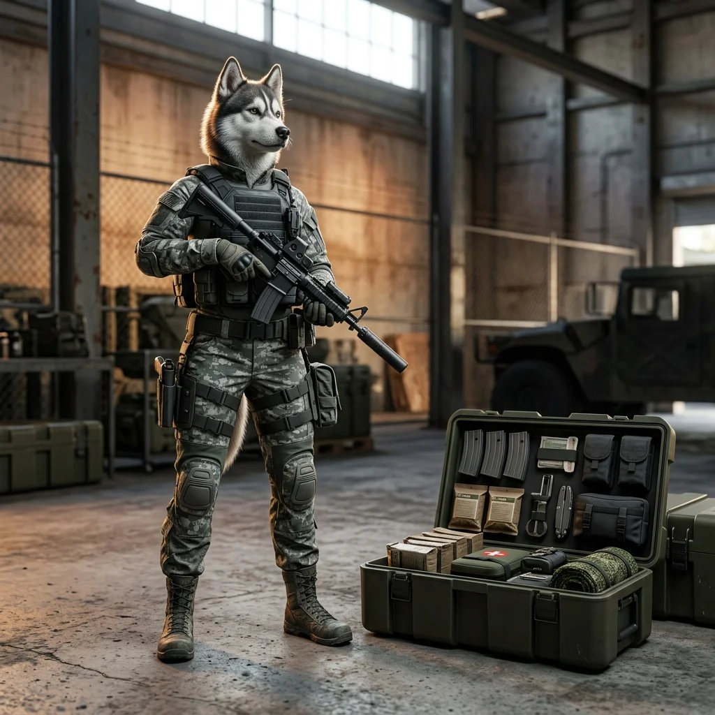 Ilustración promocional de un paquete de inicio para Wardogs, presentada sin texto legible ni señales visibles.