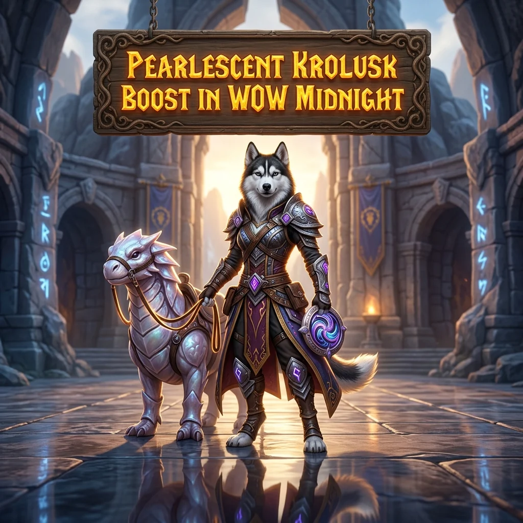 Promotional image for the Pearlescent Krolusk Boost service in World of Warcraft: Midnight