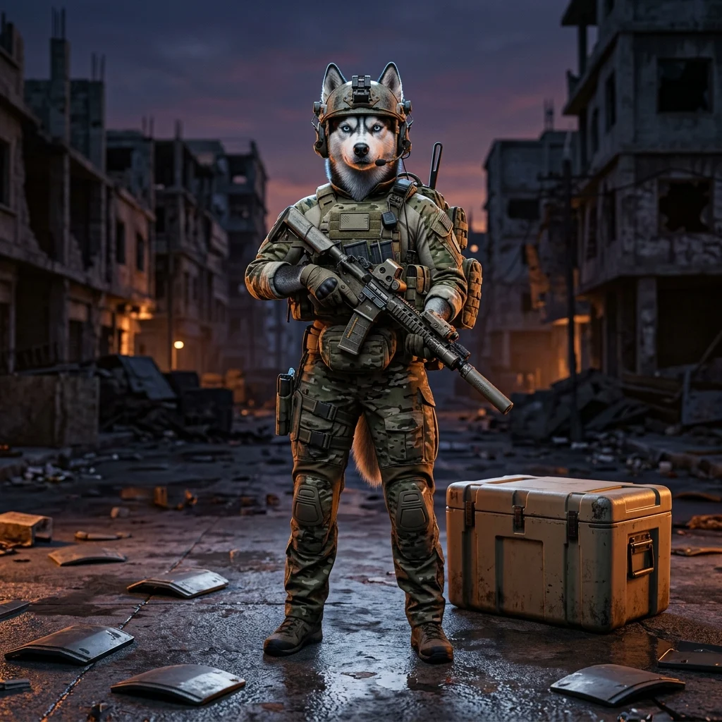 Ilustrasi bertema Call of Duty Warzone yang mewakili perkhidmatan peningkatan permainan tanpa teks atau tanda yang boleh dibaca.