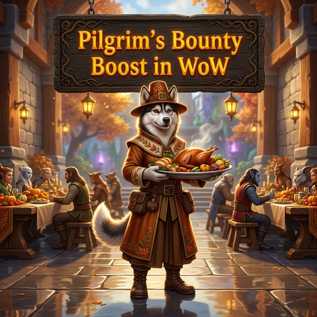Promotional image for Pilgrim’s Bounty Boost in WoW, a World of Warcraft service.
