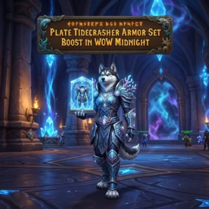 Promotional image representing the Plate Tidecrasher Armor Set Boost service in WoW Midnight.