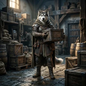 Ilustracja przedstawiająca skrzynię zaopatrzeniową w fantastycznym świecie gry WoW Forever, bez widocznych napisów.
