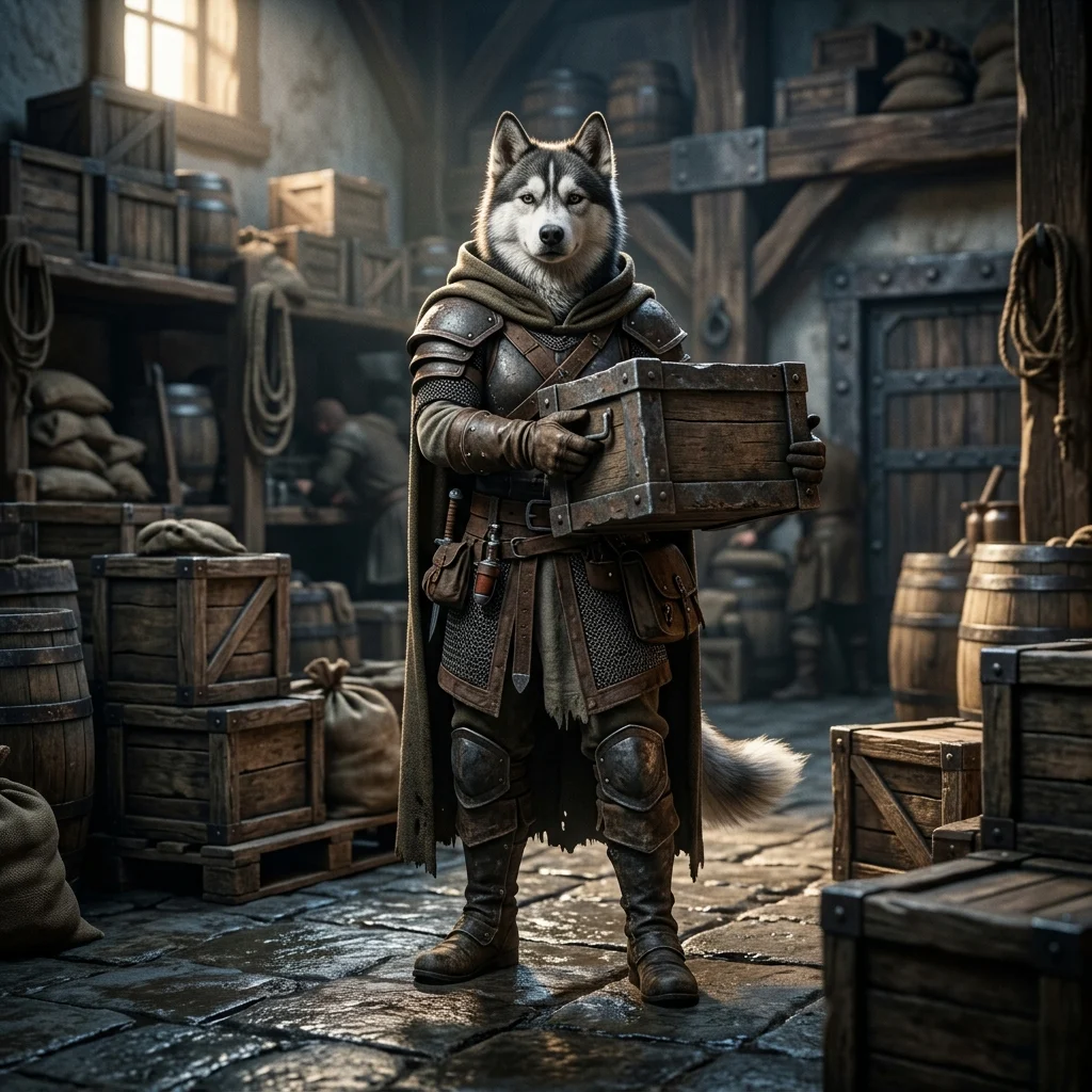 Ilustracja przedstawiająca skrzynię zaopatrzeniową w fantastycznym świecie gry WoW Forever, bez widocznych napisów.