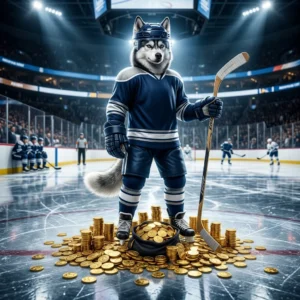 Promocijska grafika za povečanje števila virtualnih kovancev NHL v športni videoigri.