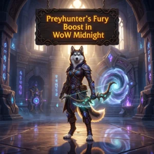 Promotional image for the Preyhunter’s Fury Boost service in WoW Midnight.
