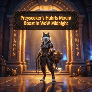 Promotional image for the Preyseeker’s Hubris Mount Boost service in World of Warcraft: Midnight.