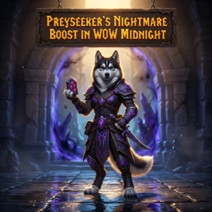 Promotional image for the Preyseeker’s Nightmare Boost service in World of Warcraft: Midnight