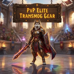 Promotional image representing PvP Elite Transmog Gear and its focus on elite transmog gear for PvP customization.
