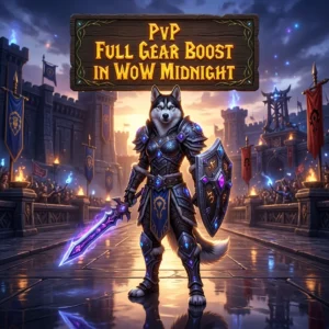 Promotional image for PvP Full Gear Boost in WoW Midnight, a service focused on obtaining full PvP gear in WoW Midnight.