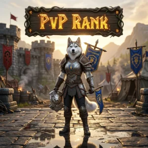 Promotional image representing the PvP Rank Boost service in the WoW Forever game.