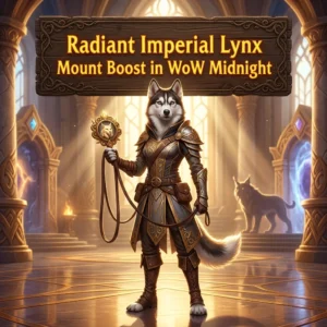 Promotional image for the Radiant Imperial Lynx Mount Boost service in World of Warcraft: Midnight