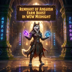 Promotional image for the Remnant of Anguish Farm Boost service in WoW Midnight.