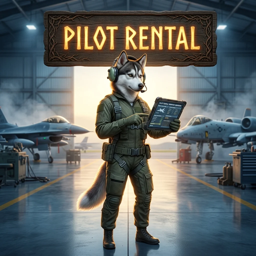 Promotional image for Rent a Pilot in Wardogs, identifying the featured pilot rental service.