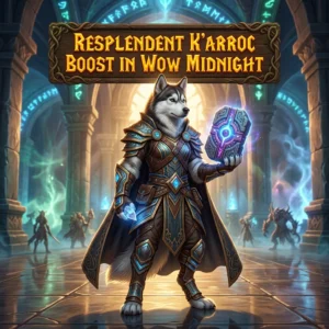 Promotional image representing the Resplendent K’arroc Boost service in WoW Midnight.
