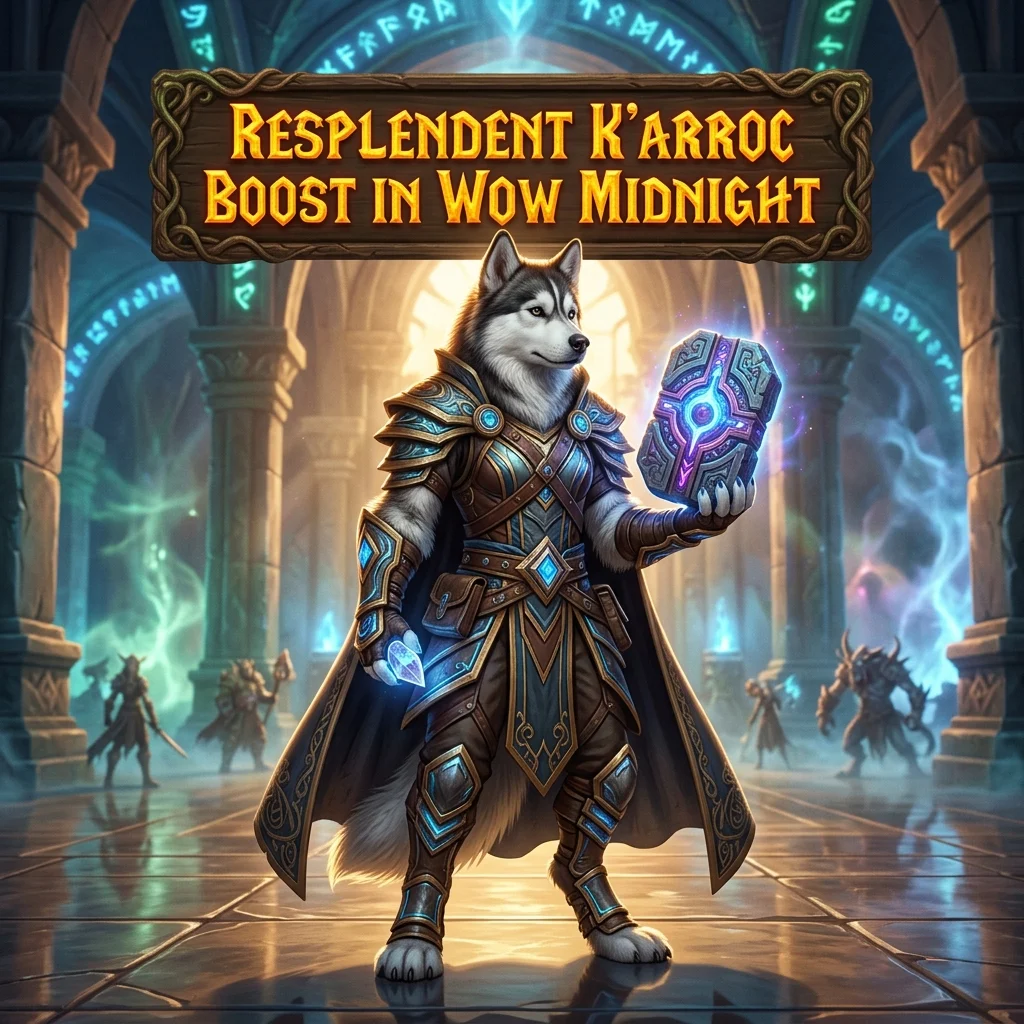 Promotional image representing the Resplendent K’arroc Boost service in WoW Midnight.