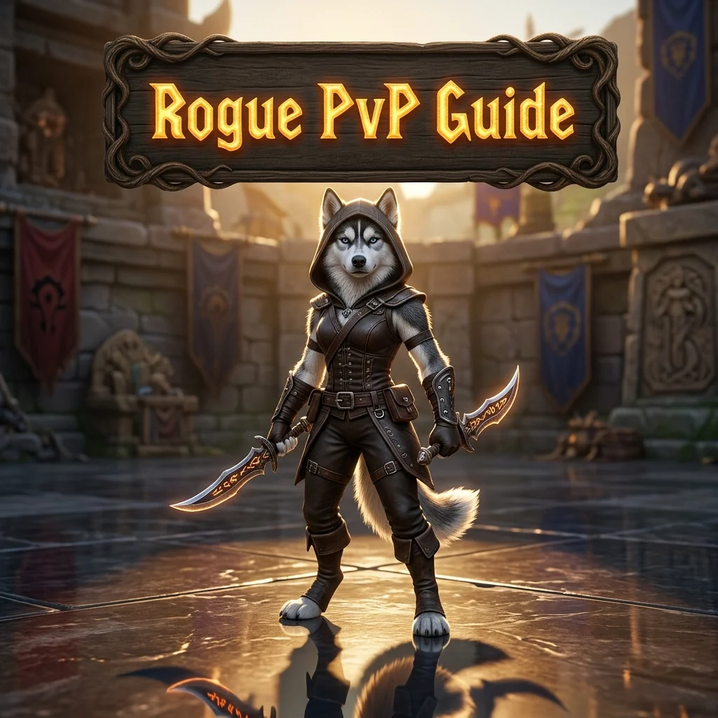 Promotional image for the Rogue PvP Guide in WoW Forever, focused on PvP guidance for Rogue players.