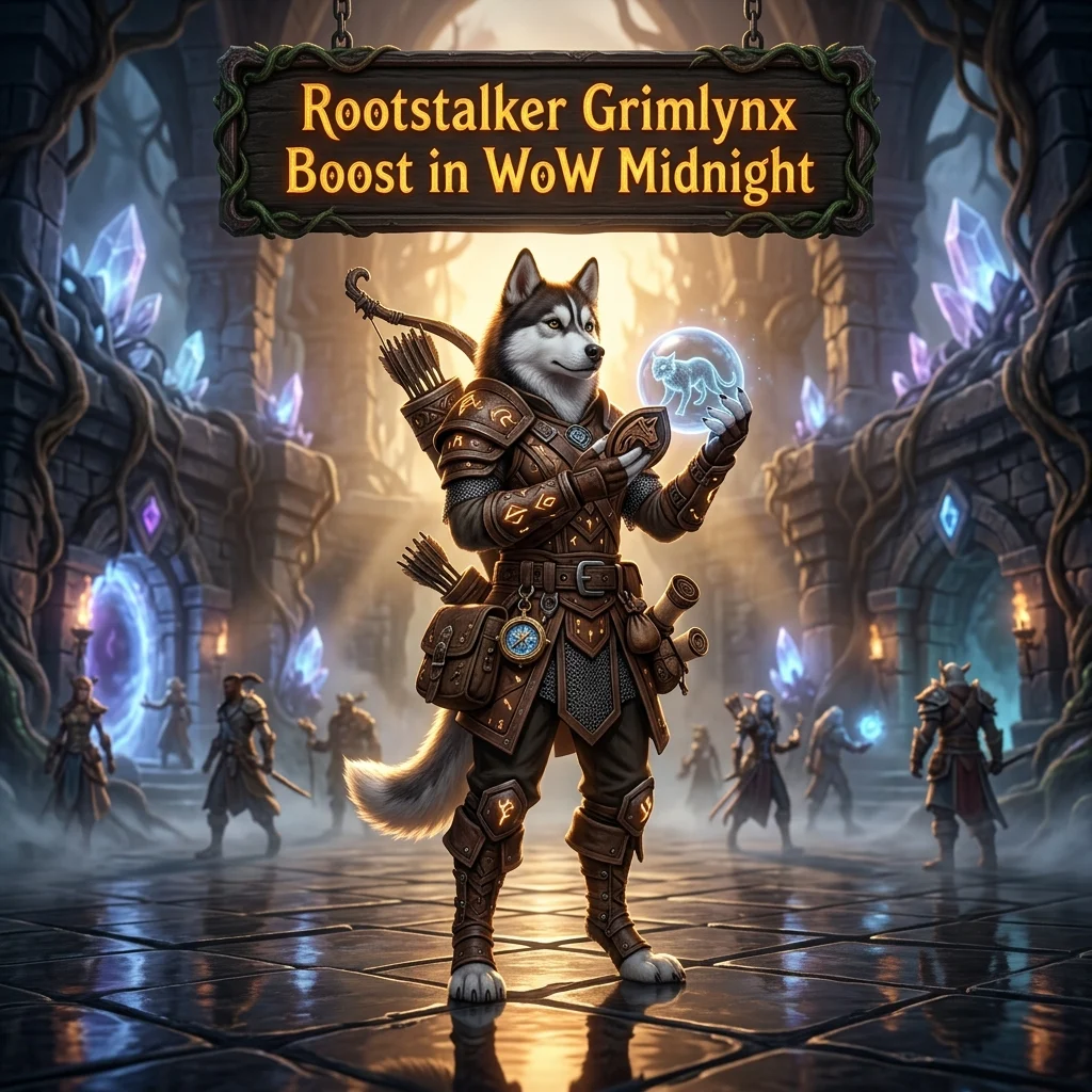 Promotional image for the Rootstalker Grimlynx Boost service in WoW Midnight