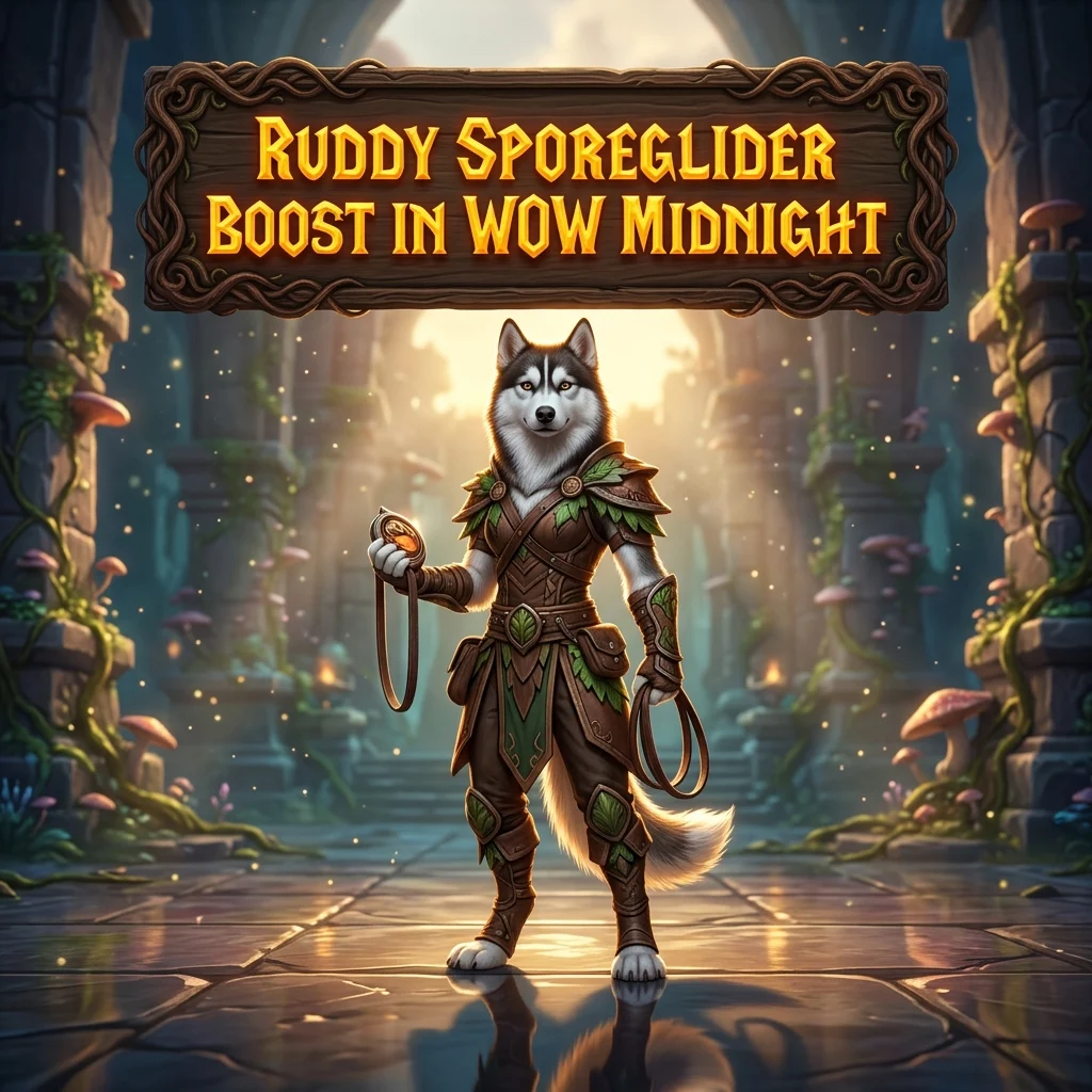 Promotional image for the Ruddy Sporeglider Boost service in World of Warcraft: Midnight