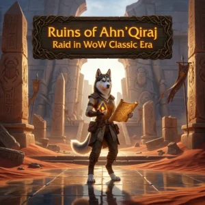 Promotional image for the Ruins of Ahn’Qiraj Raid Boost service in WoW Classic Era