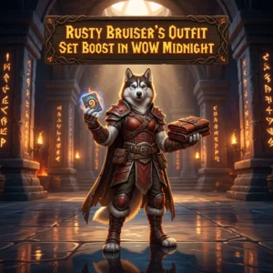 Promotional image for the Rusty Bruiser’s Outfit Set Boost service in WoW Midnight.