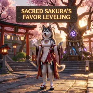 Promotional image representing a Sacred Sakura’s Favor leveling boost service in Genshin Impact.