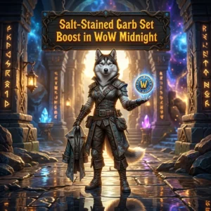 Promotional image for the Salt-Stained Garb Set Boost service in WoW Midnight