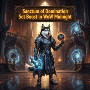 Promotional image for the Sanctum of Domination Set Boost in WoW Midnight service.