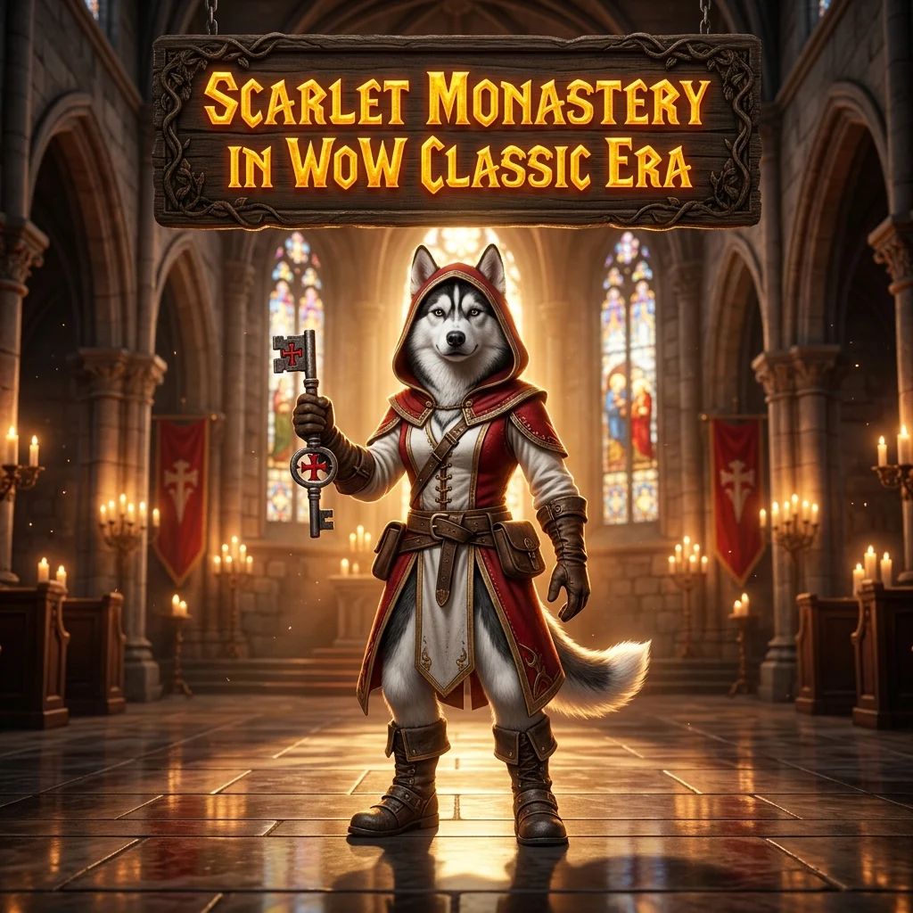 Promotional image for the Scarlet Monastery Boost in WoW Classic Era service
