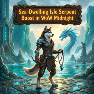 Promotional image for the Sea-Dwelling Isle Serpent Boost service in World of Warcraft: Midnight.