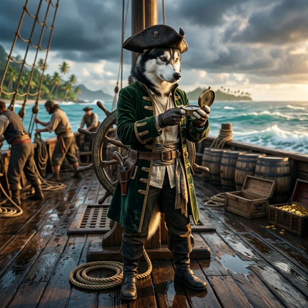 Promosieprent met ’n seevaart-geïnspireerde toneel vir Sea of Thieves-boostdienste, sonder leesbare teks.