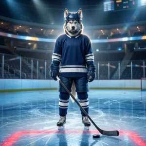 Ilustración temática de hockey que representa servicios de boosting para un videojuego de NHL, sin texto ni elementos identificables