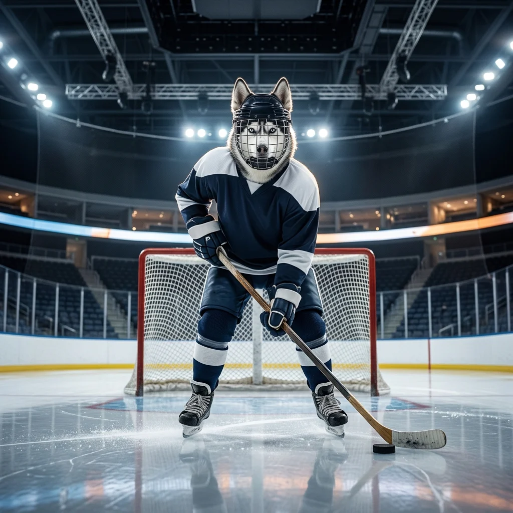 Ilustração temática de serviços de boosting para NHL, com composição visual inspirada em um ambiente de jogo esportivo.