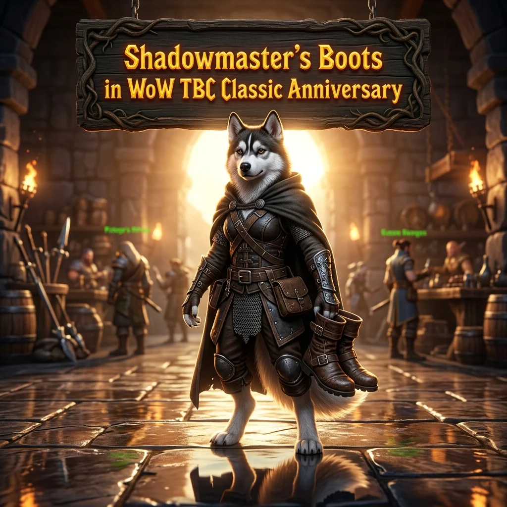 Promotional image for Shadowmaster’s Boots Boost in WoW TBC Classic Anniversary, showing the product theme for the World of Warcraft TBC Classic Anniversary service.