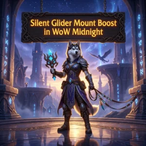 Promotional image for the Silent Glider Mount Boost in WoW Midnight, representing the service focused on the Silent Glider mount.