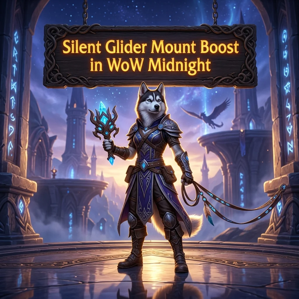 Promotional image for the Silent Glider Mount Boost in WoW Midnight, representing the service focused on the Silent Glider mount.
