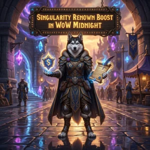 Promotional image representing the Singularity Renown Boost service for World of Warcraft: Midnight.