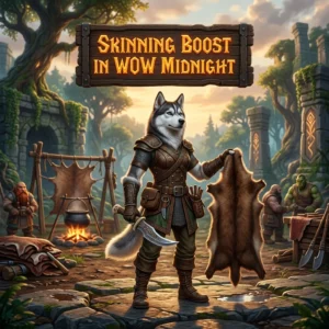 Promotional image representing the Skinning Boost service in WoW Midnight