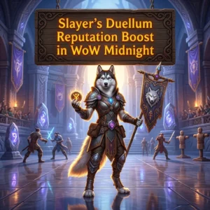 Promotional image for Slayer’s Duellum Reputation Boost service in WoW Midnight.