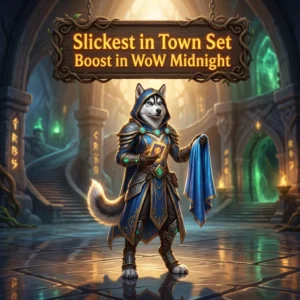 Promotional image for the Slickest in Town Set Boost service in WoW Midnight.