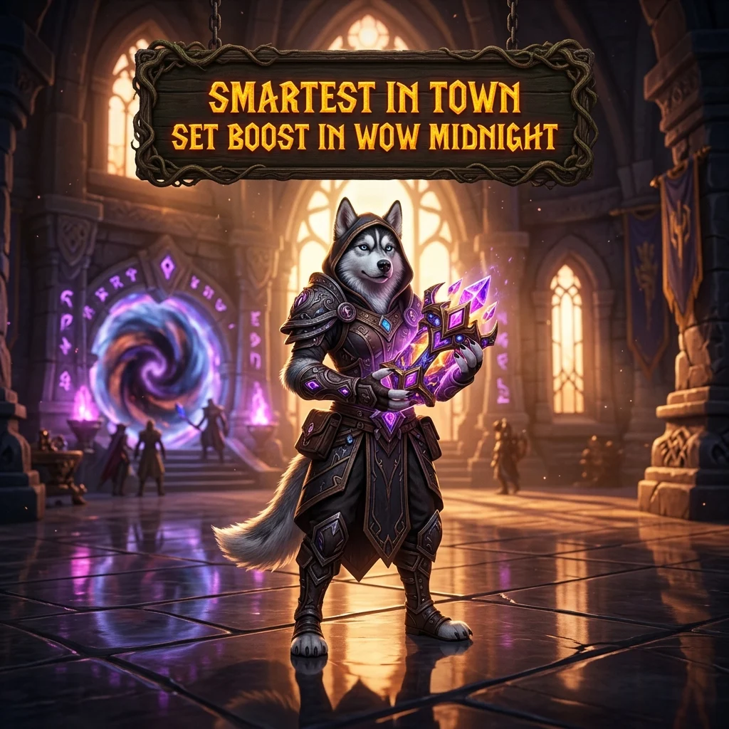 Promotional image for the Smartest in Town Set Boost service in WoW Midnight.