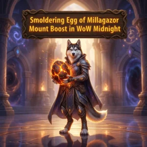 Promotional image representing the Smoldering Egg of Millagazor Mount Boost service in WoW Midnight.