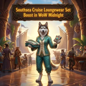 Promotional image for the Southsea Cruise Loungewear Set Boost in WoW Midnight service