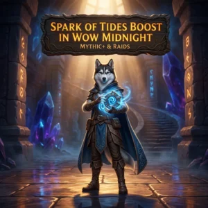 Promotional image representing the Spark of Tides Boost service in WoW Midnight