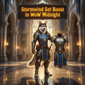Promotional image for the Stormwind Set Boost service in WoW Midnight