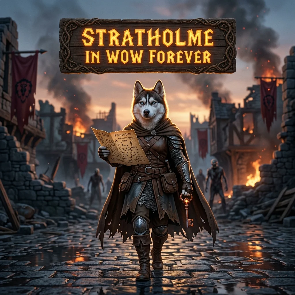 Promotional image for the Stratholme Boost service in WoW Forever, identifying the product and its Stratholme boost focus.