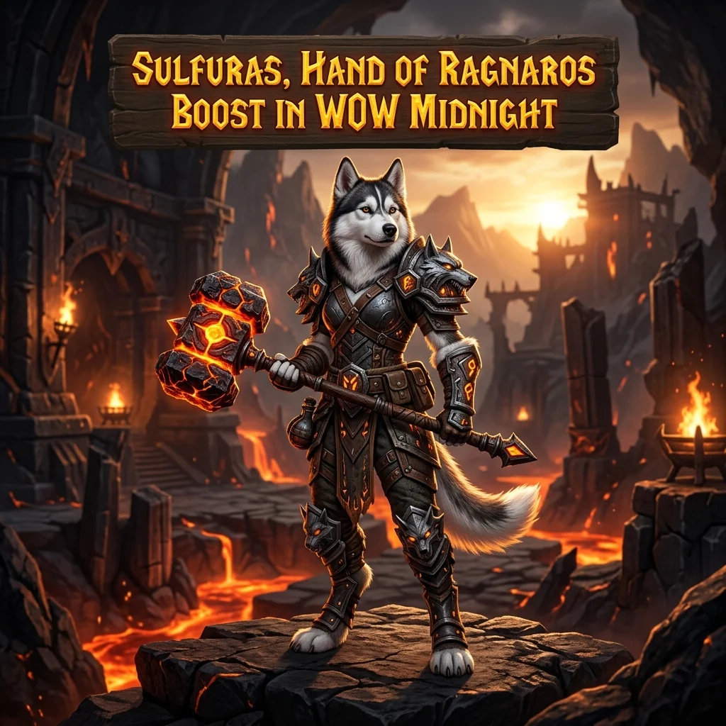 Promotional image representing the Sulfuras, Hand of Ragnaros Boost in WoW Midnight service.